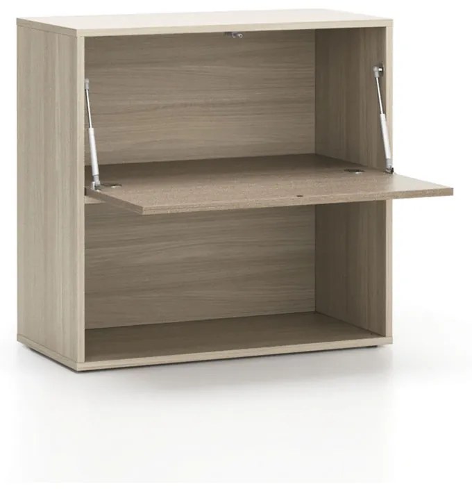 PLAN Kancelársky policový regál LAYERS, krátky, 1 box, 800 x 400 x 777, dub prírodný / dub morený