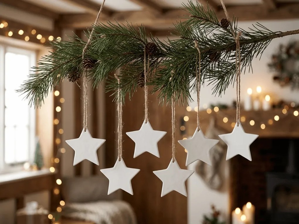 Keramická vianočná ozdoba CLAY STAR 8 cm, biela