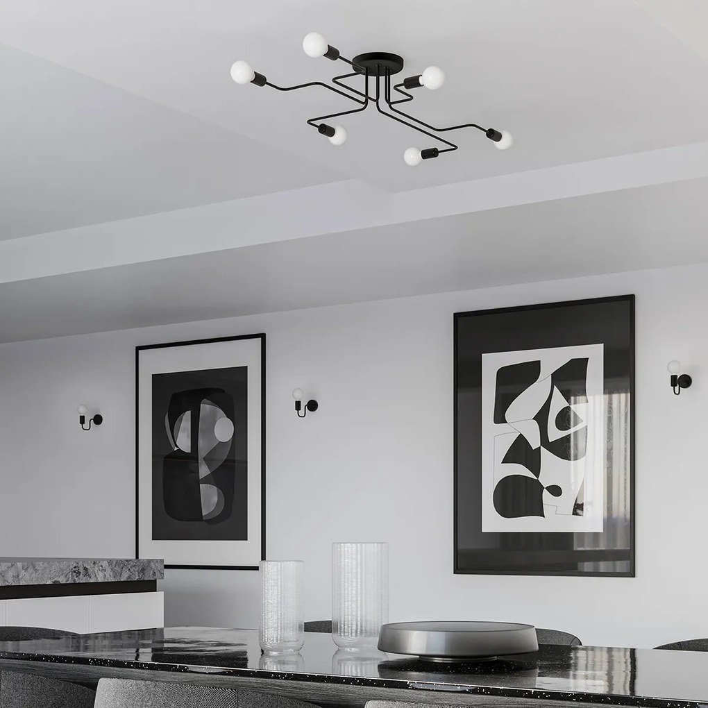 Stropné svietidlo Vector 4, čierne telo svietidla