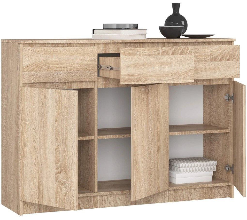 Komoda Karolína 140 cm 3 skrinky a 3 zásuvky dub sonoma