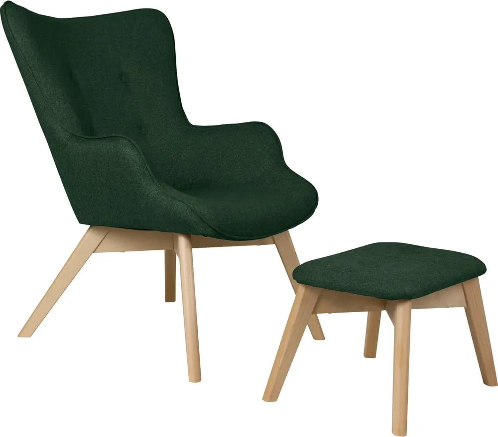 Tmavozelené kreslo s podnožkou Niko – Ropez