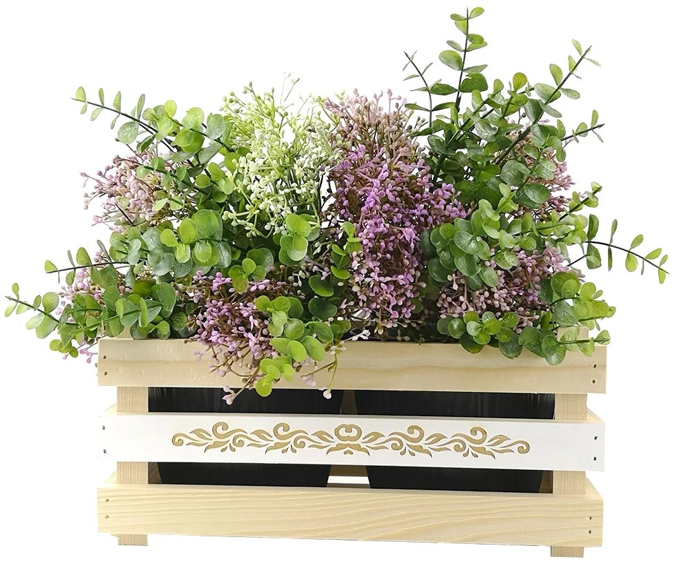 AMADEA Drevený obal na dva kvetináče s motívom čipky, 32x17x15cm, drevený kvetináč