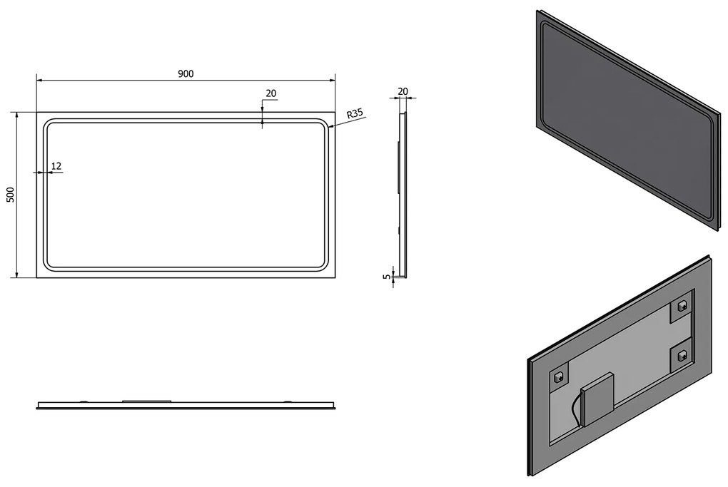 Sapho Sapho, GEMINI LED podsvietené zrkadlo 900x500mm, GM090