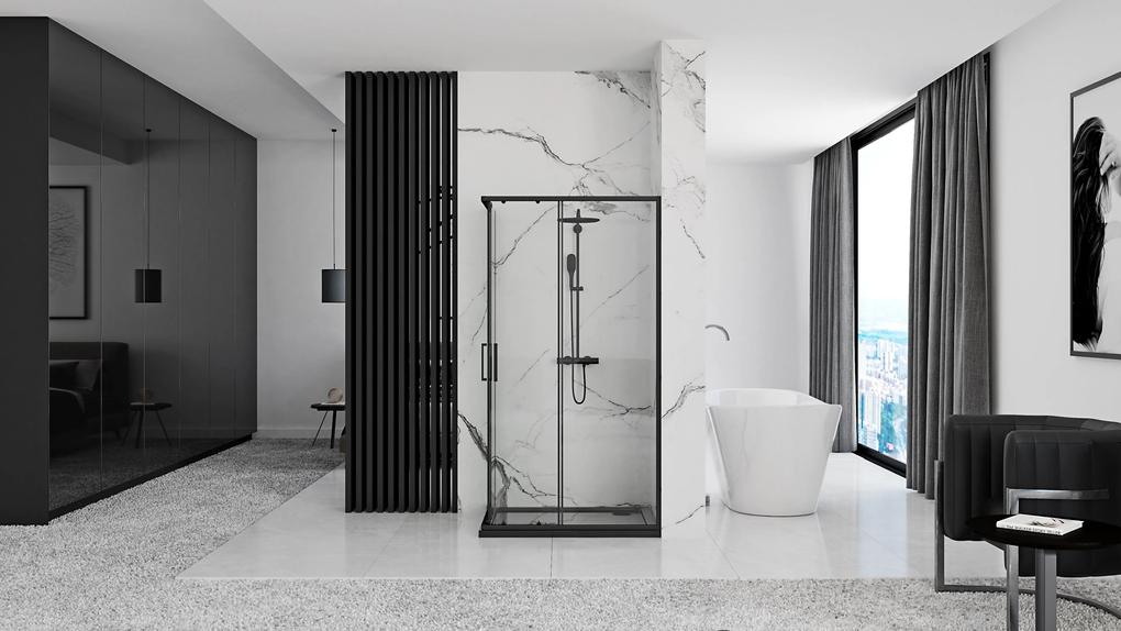 Rea Punto, sprchovací kút 100x80x190 cm, 5mm číre sklo, čierny profil + čierna sprchová vanička Savoy, KPL-K1017
