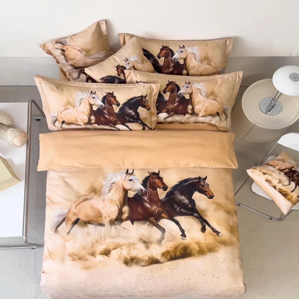 Bavlnené posteľné obliečky 7-dielne odtlačok koňa 203