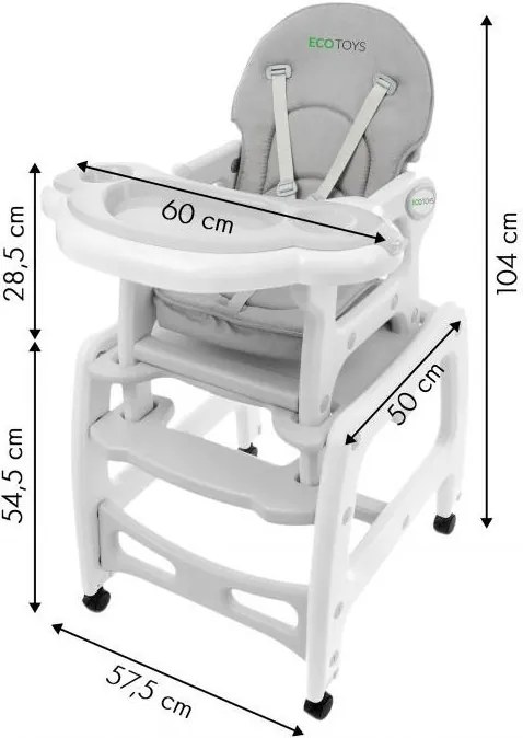 Bestent Detská jedálenská stolička 3v1 GRAY Ecotoys