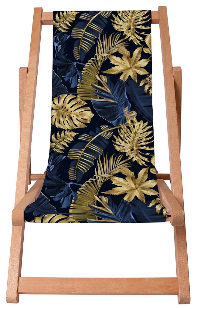 Drevené plážové lehátko Monstera Gold Navy Blue