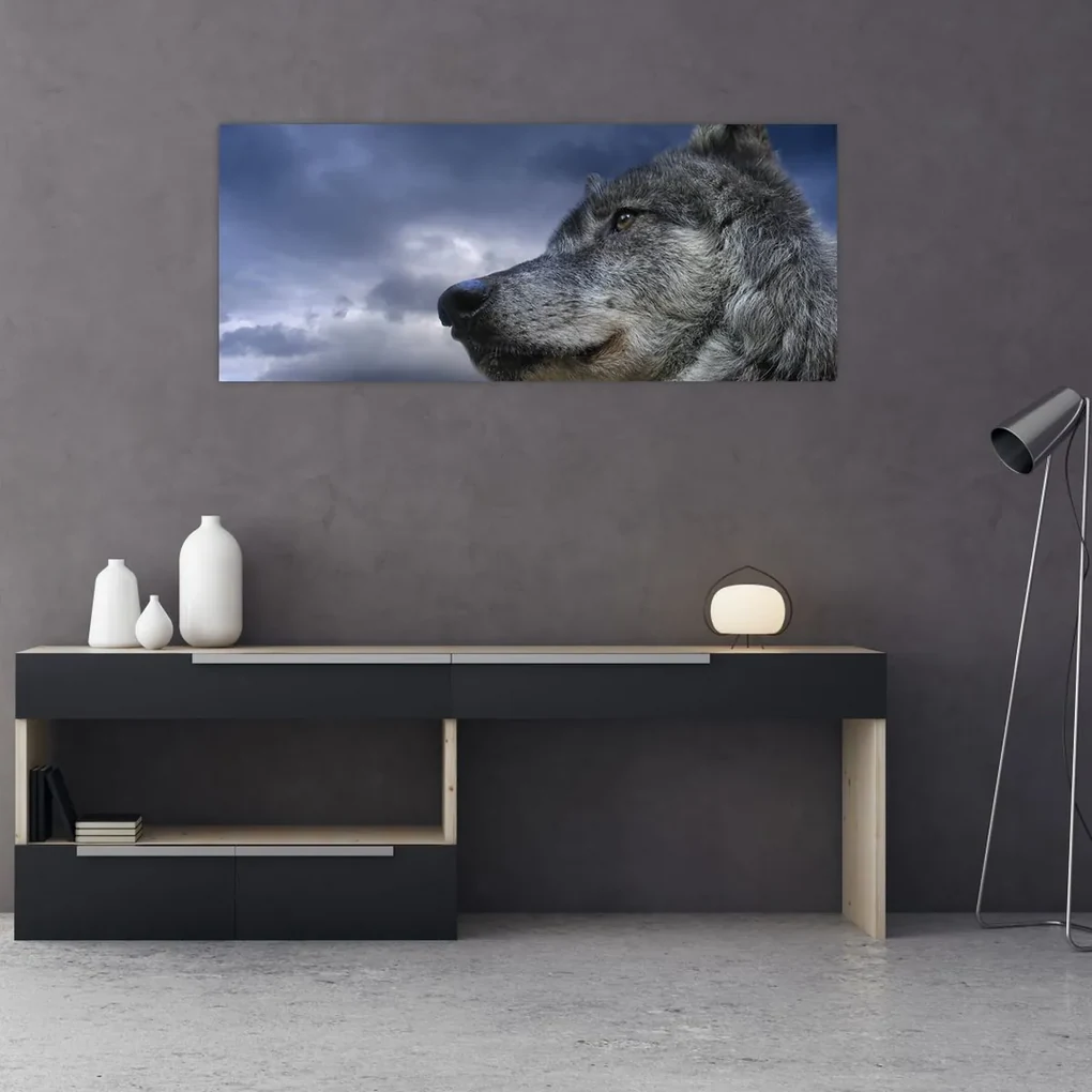 Obraz - Vlčia hlava (120x50 cm)