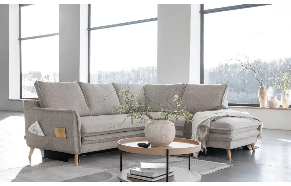 Béžová rozkladacia rohová pohovka (pravý roh) Charming Charlie – Miuform