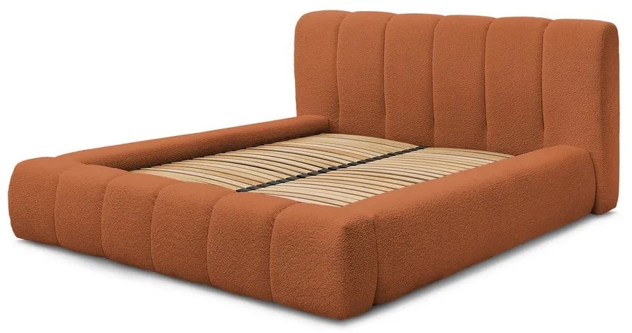 Oranžová čalúnená dvojlôžková posteľ s úložným priestorom s roštom 140x190 cm Denali – Bobochic Paris