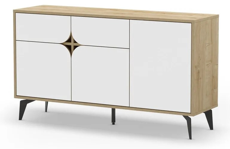 Nízka komoda v dekore duba v bielo-prírodnej farbe 140x79 cm Nola – Marckeric