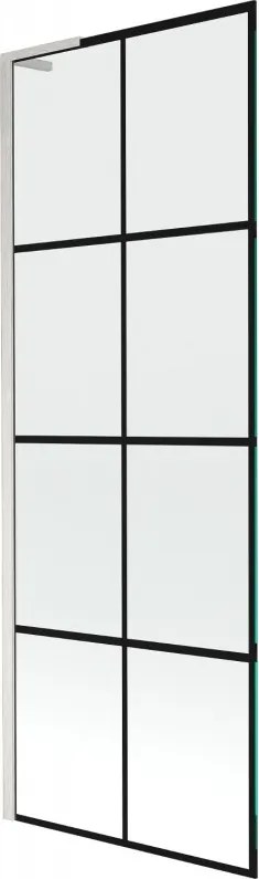 Mexen Next L, 1-krídlová vaňová zástena 70 x 150 cm, 6mm číre sklo-čierny vzor, 6mm číre sklo, profil brúsená oceľ, 895-070-000-03-77-97