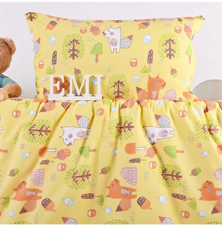 Obliečky detské Veveričky žlté EMI, Vankúš 50x70