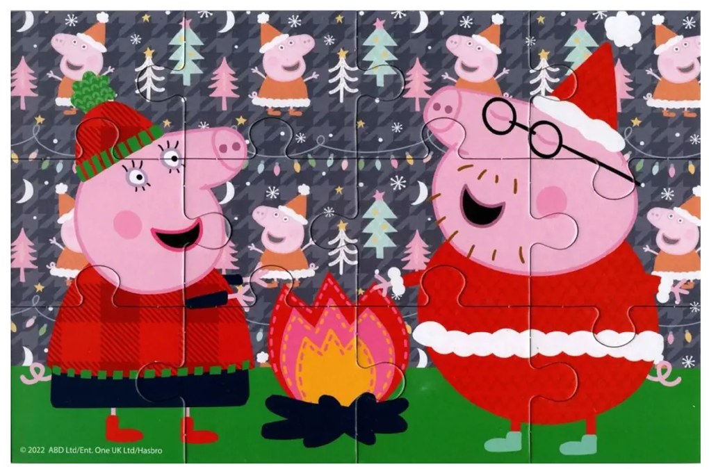 Detské puzzle 4v1 PRASIATKO PEPPA so snehuliakom, 19x29 cm