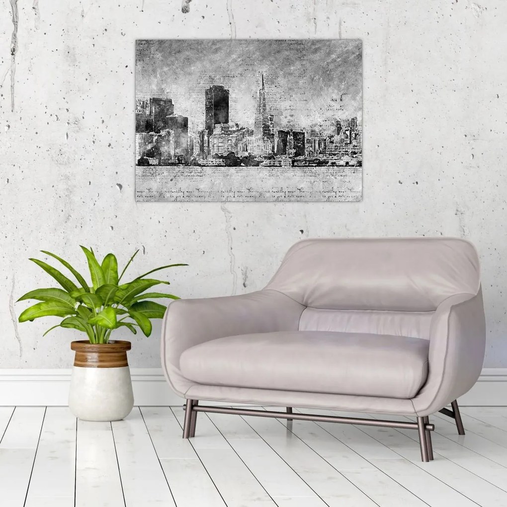 Sklenený obraz - Coffee art city (70x50 cm)