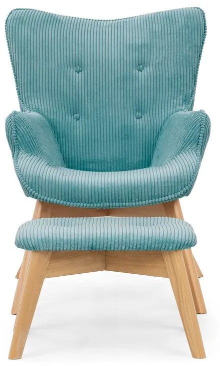 Tyrkysové menčestrové kreslo s podnožkou Niko – Ropez