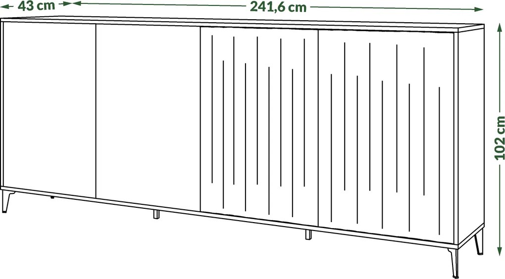 Komoda Rimini K-242 Béžová Taupe / Čierna matná - MODERNÁ SKRIŇA S DRÁŽKOVANÝMI ČELAMI