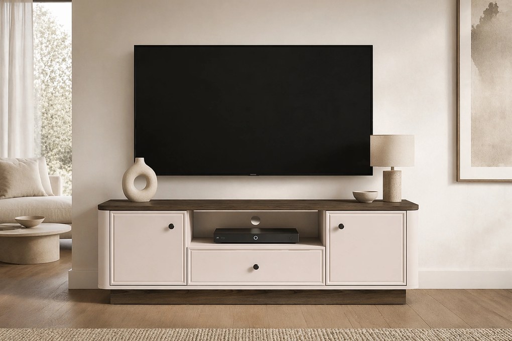 TV stolík Amberto 160 cm so zásuvkou - kašmírová / dub windmill tmavý