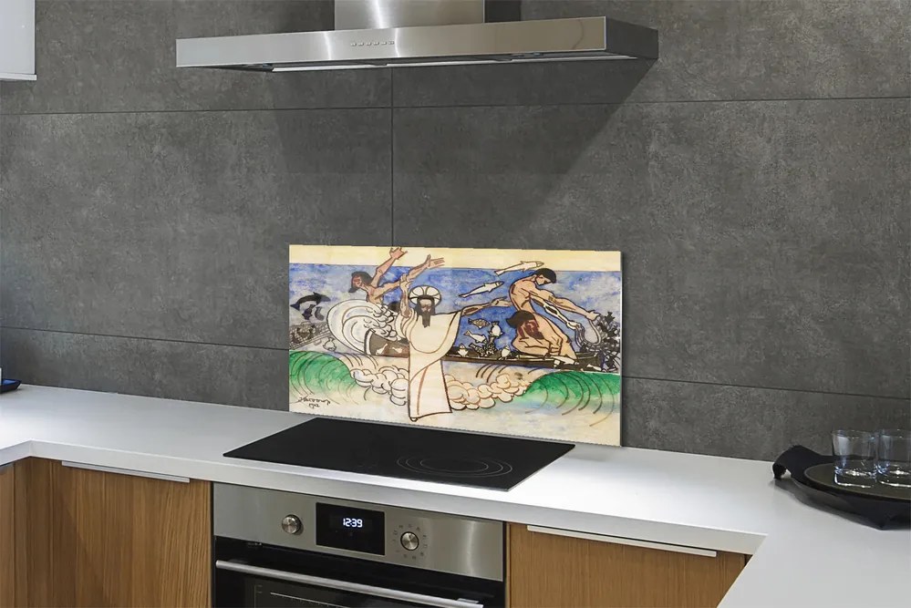Sklenený obklad do kuchyne Ježišovo skica sea 120x60 cm
