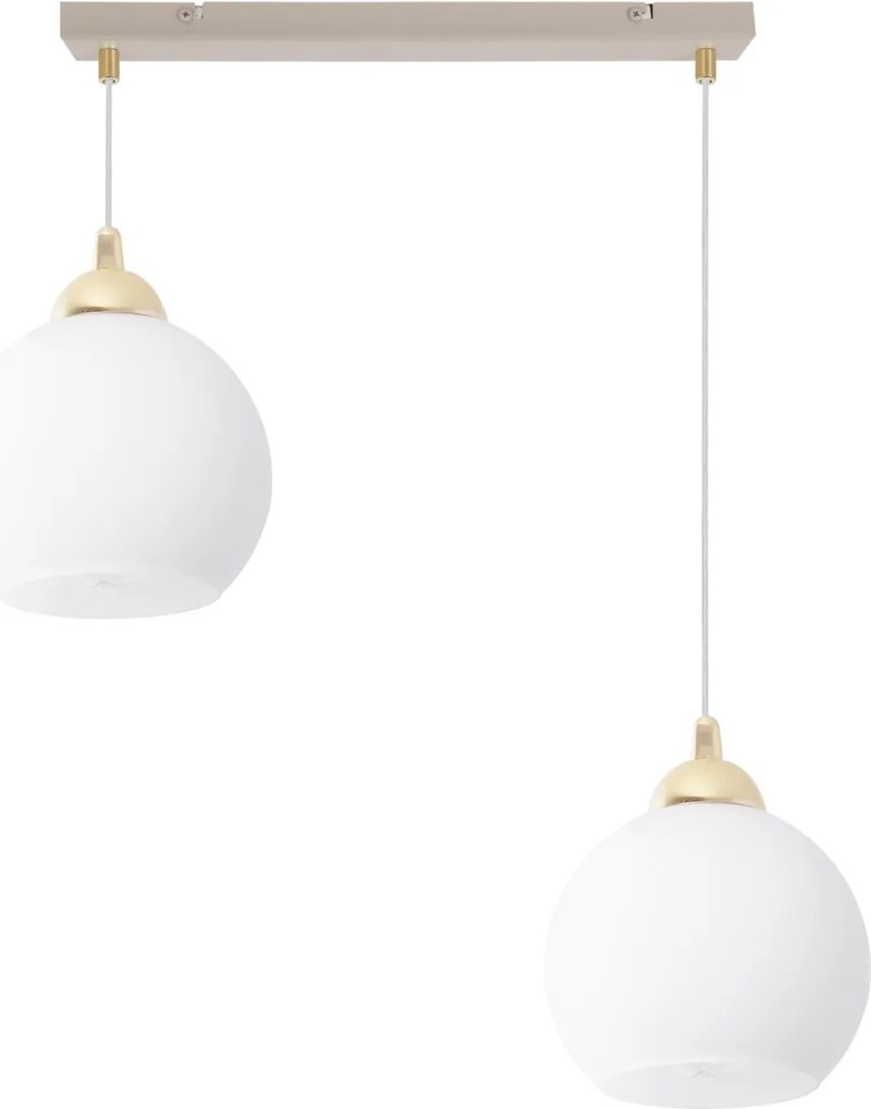 Závesné svietidlo Eliza, 2x biele sklenené tienidlo, g/be