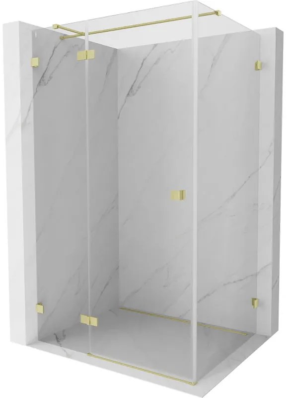 Mexen Lunar T, sklápací sprchový kút ľavý 110 x 90 cm, 8mm číre sklo, zlatý kartáčovaný - 834T-110-090-55-00-L
