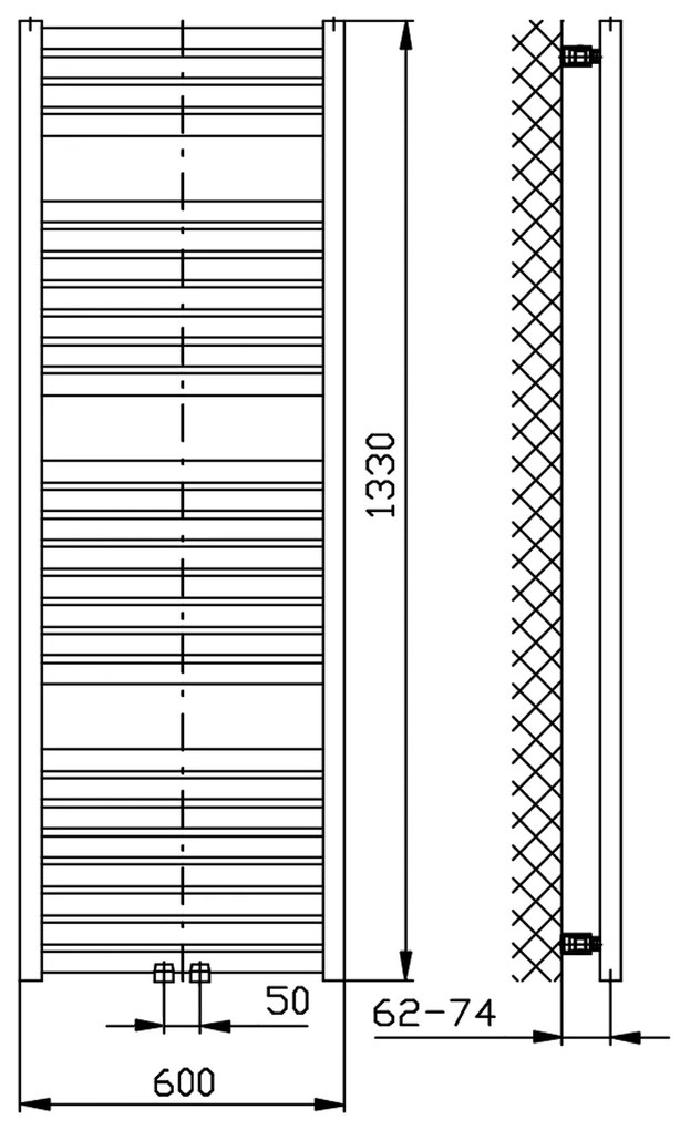 Aqualine, TONDI vykurovacie teleso 600x1330 mm, stredové pripojenie, čierna matná, DT486T