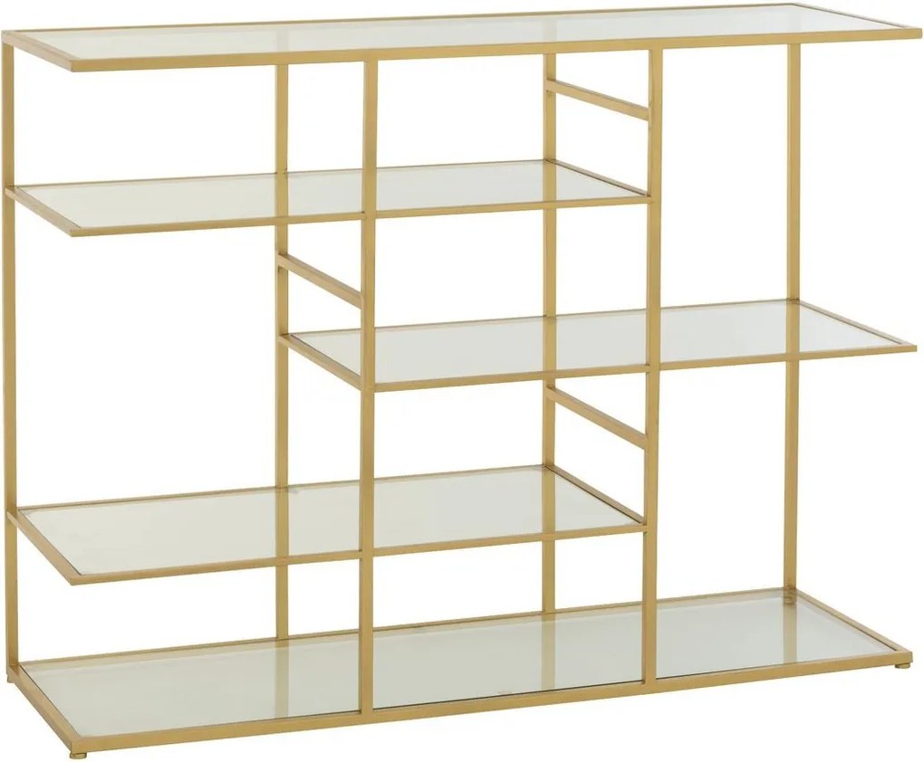 Zlatý antik kovový regál so sklenenými policami Doree gold - 120*40*91 cm