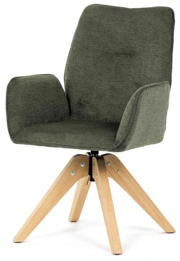 Jídelní židle DCH-C2148 GRN2, zelená voděodpudivá látka, dubové nohy, otočná 360°