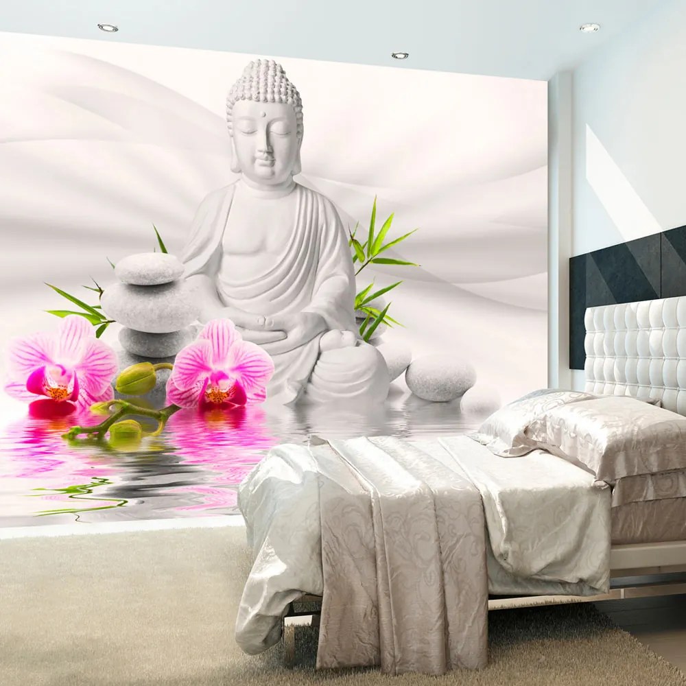 Artgeist Fototapeta - Buddha and Orchids Veľkosť: 245x175, Verzia: Samolepiaca