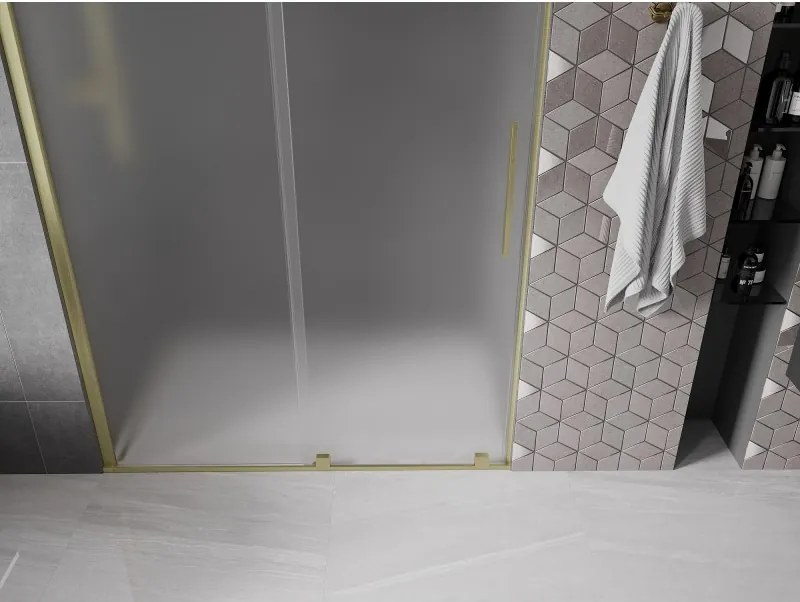 Mexen Velar, posuvné sprchové dvere do otvoru 160 cm, 8mm sklo námraza, zlatá matná, 871-160-000-31-55