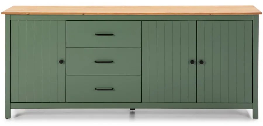 Zelená/v prírodnej farbe nízka komoda z borovicového dreva 190x80 cm Miranda – Marckeric