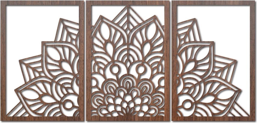 SENTOP | 3-dielna mandala kvetov – moderná drevená nástenná dekorácia do obývačky | SENTOP HDF0583-60 x 30-WENGE