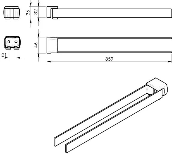 Gedy - Nástenný vešiak na uteráky otočný PIRENEI 36 cm matná čierna