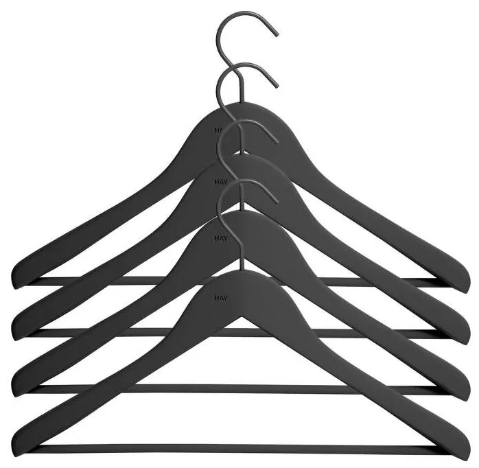 HAY Ramienka Soft Coat Hanger Wide Black w. Bar, set 4ks
