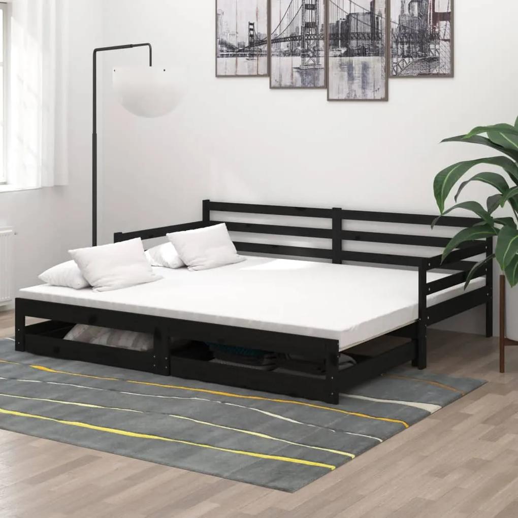 vidaXL Rozkladacia denná posteľ 2x(90x200) cm čierna borovicové drevo