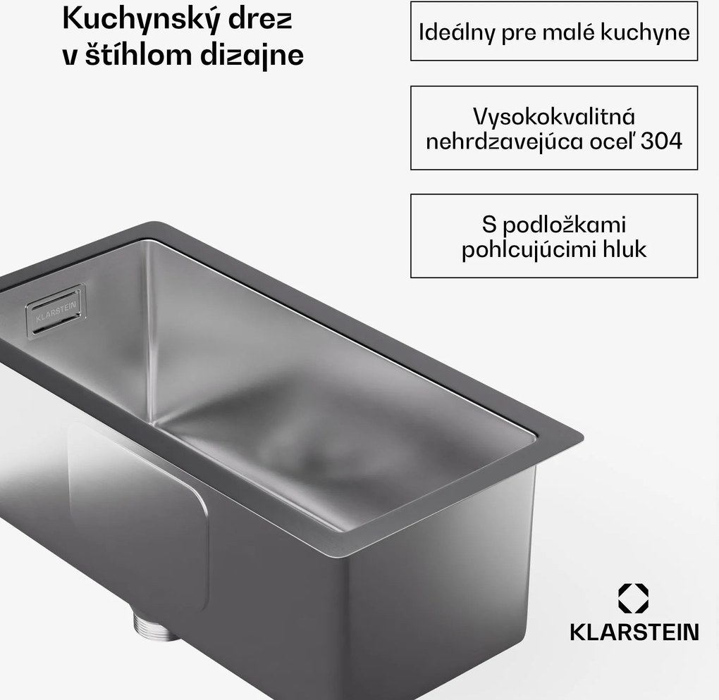 Klarstein TitanSteel Kuchynský drez 45 x 23 cm (DxŠ) s povrchom odolný voči hrdzi, poškriabaniu a teplu