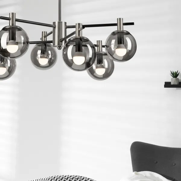 Luster na tyči LILOU 6xE14/5W/230V matný chróm/dymová