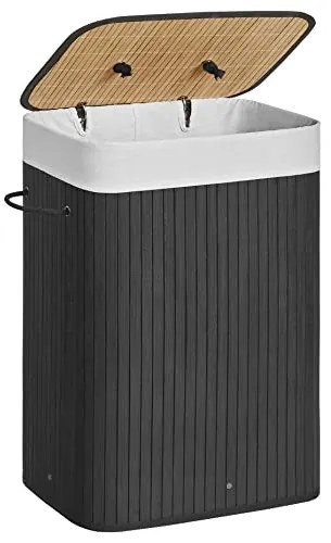 Bambusový kôš na bielizeň, 80x40x30cm, čierny