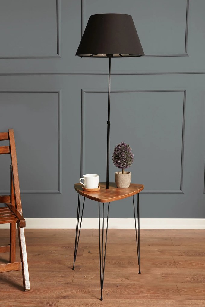Stojací lampa TM2002 se stolkem černá/ořech