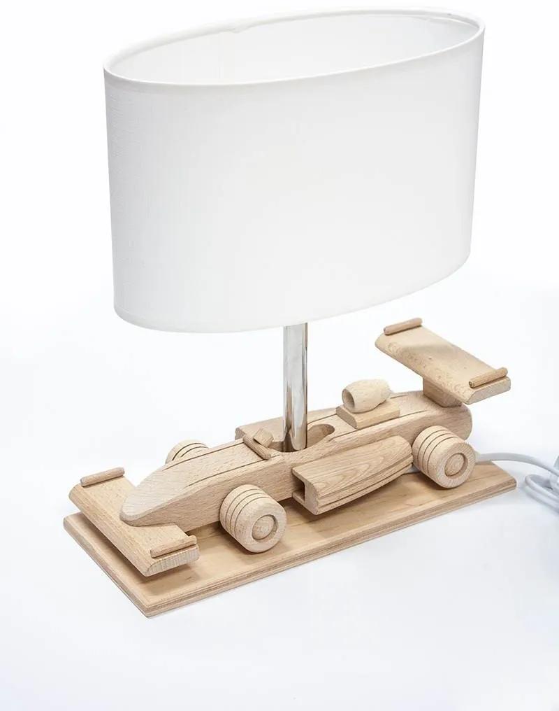 Stolná drevená detská lampička v tvare formuly, biela Hellux TRUCK 411.23.09