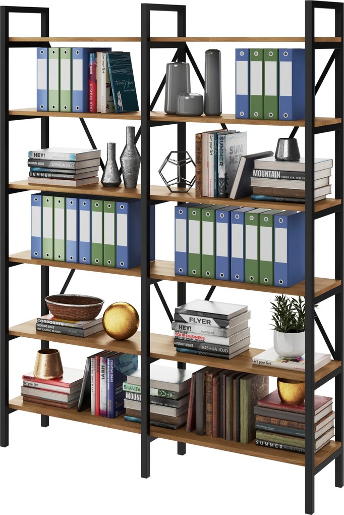 Regál na zakladače a knihy Loft dub D6+R 180 cm