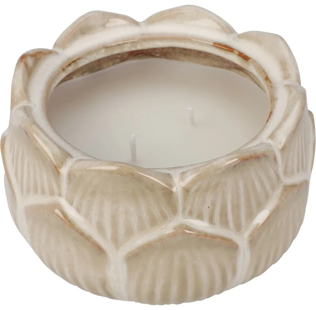 Sviečka v porcelánovom kvetinovom pohári 12 x 7,8cm, béžová