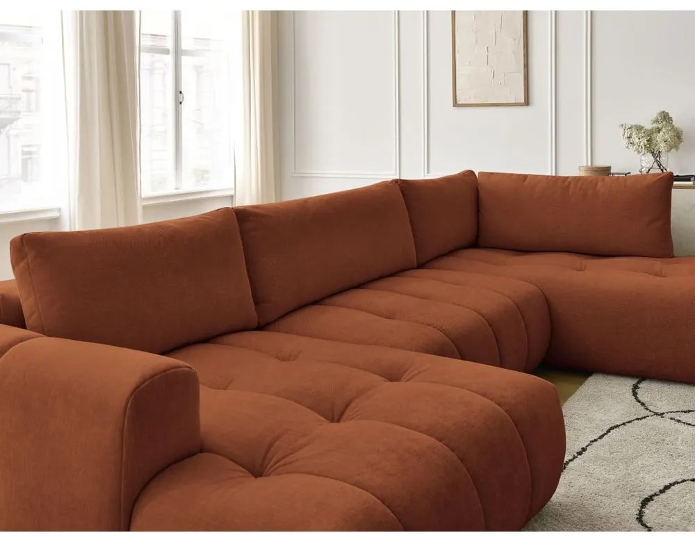 Rozkladacia/s úložným priestorom rohová pohovka v tehlovej farbe (pravý roh/do tvaru "U") Fuji – Bobochic Paris