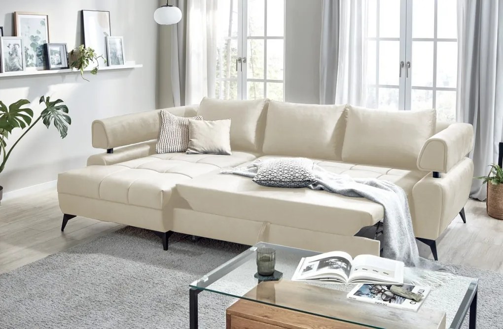 Rohová sedacia súprava Paris, krémová látka, ľavý roh