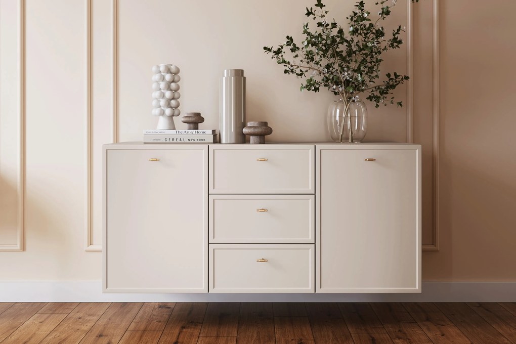 Závesná komoda Lorini 150 cm - kašmírová / zlaté úchytky T