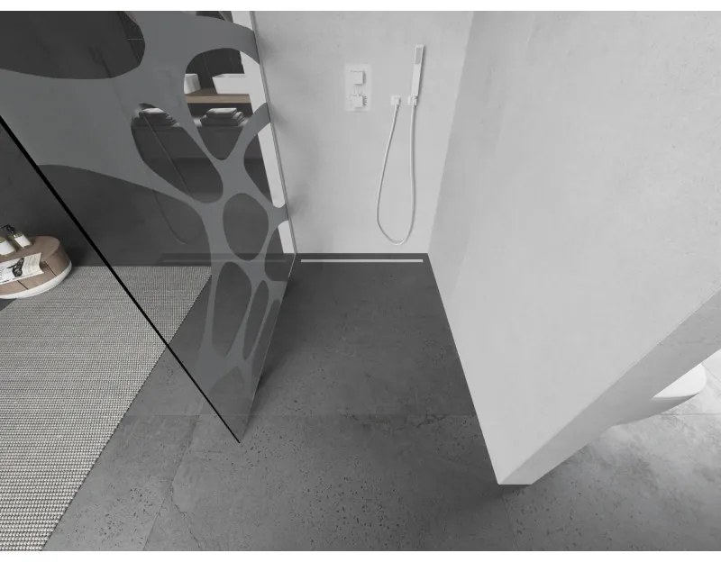 Mexen Kioto, Walk-In sprchová zástena 100 x 200 cm, 8mm sklo číre/biely vzor, biely profil, 800-100-101-20-97