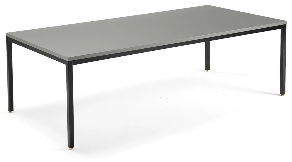 Rokovací stôl QBUS, 2400x1200 mm, klasická podnož, čierna, svetlošedá