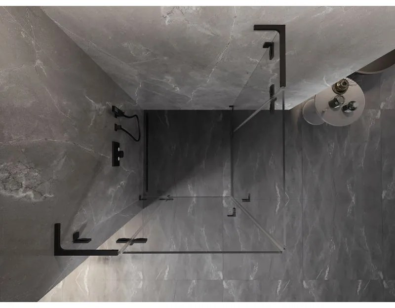 Mexen Lunar, L Duo výklopný sprchový kút 110 x 110 cm, 8mm číre sklo, čierny profil, 834L-110L-110P-70-00