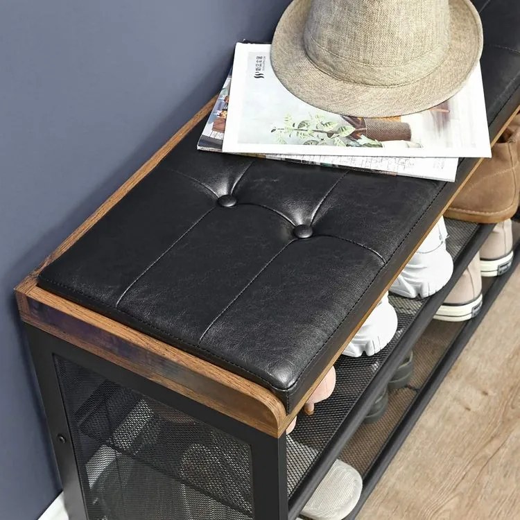 Štýlový botník na topánky s dreveným sedákom LOFT