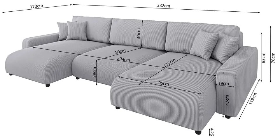 Svetlosivá menčestrová rozkladacia/s úložným priestorom rohová pohovka Sara – Ropez